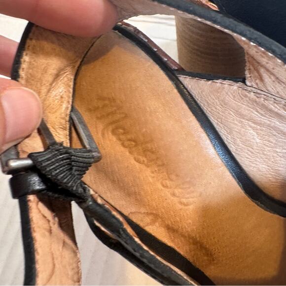 Madewell Black Leather Peep Toe Heels Women’s 6.5 Chunky Fall Slingback Sandals - Picture 6 of 9